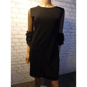 Marc Bouwer Unlimited Black Sheer Tiered Ruffle Sleeve Dress Small NEW